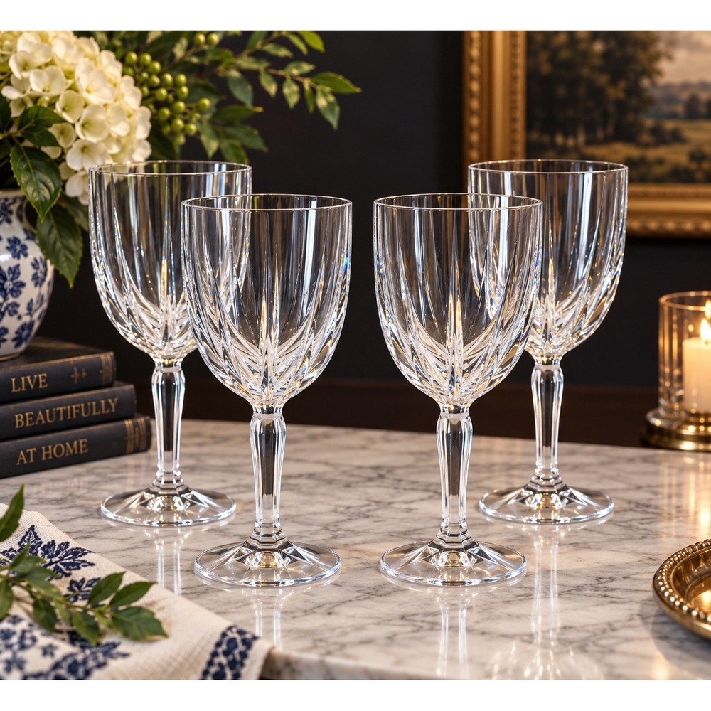 Set Of 4 Waterford Omega Crystal Goblets Ireland 8 5/8”